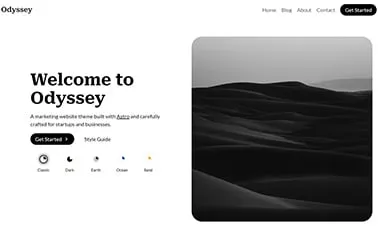 Odyssey - Awesome Astro business website template with a monochromatic color scheme and elegant serif titles.