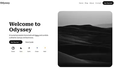 Odyssey - Astro business website template with a monochromatic color scheme and serif titles.