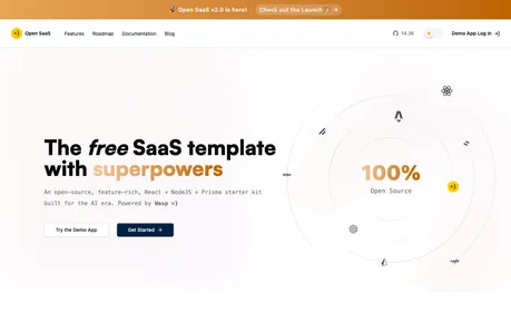 Open SaaS - Open-source full-stack SaaS starter with React, Node.js, Prisma, auth, payments, email, jobs, and AI-ready tooling.