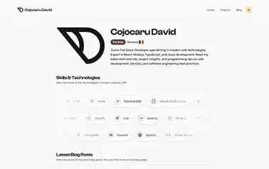 Portfolio cojocaru - Tailwind React Astro portfolio template featuring hover nav, tags carousel and gray background