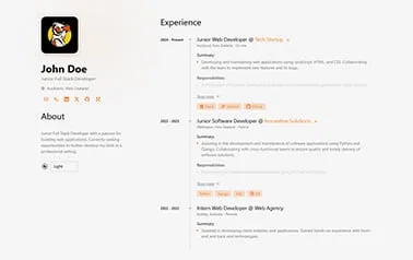 Print-friendly Portfolio CV Astro template preview