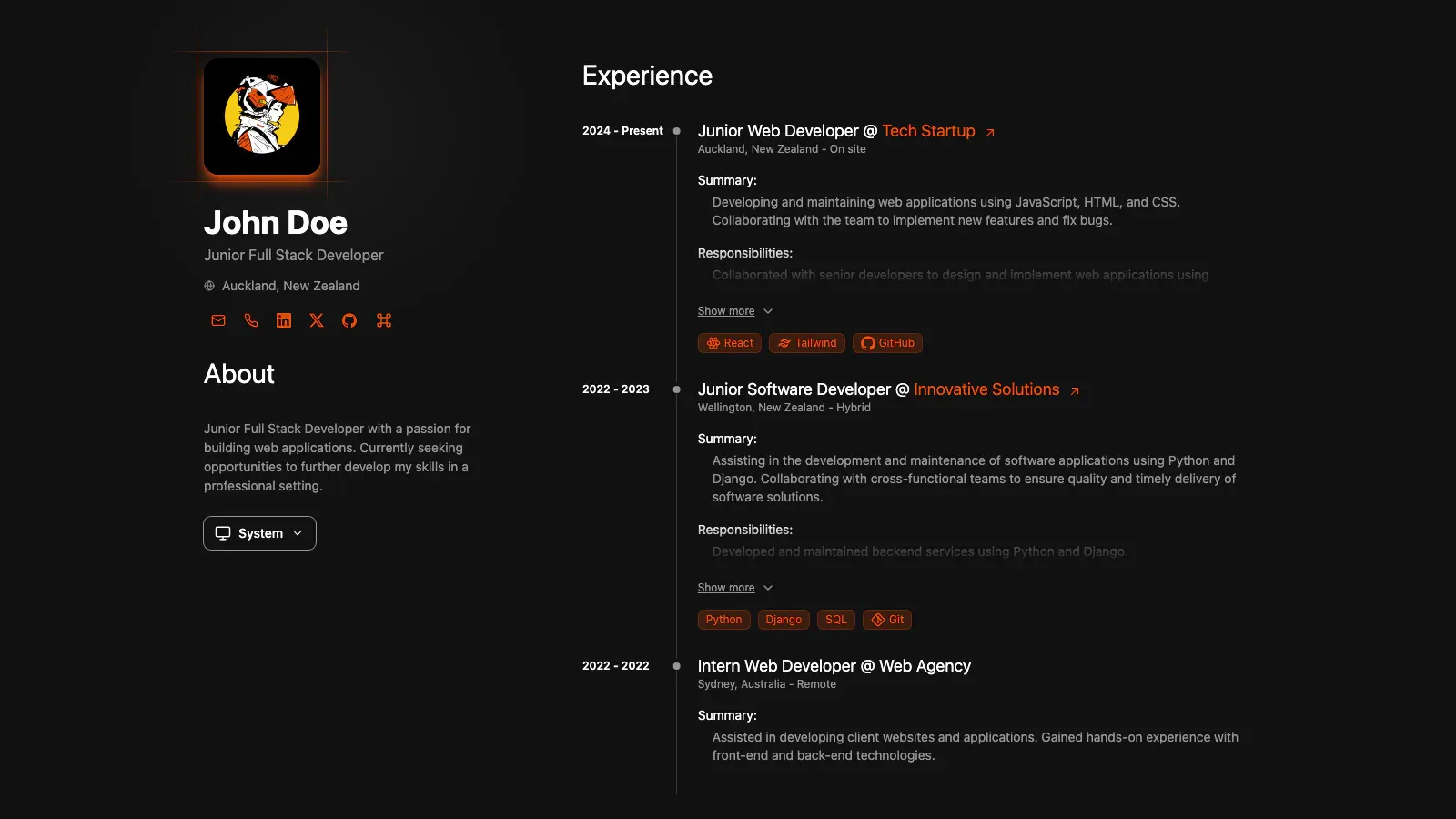 Print-friendly Portfolio CV Astro template live preview
