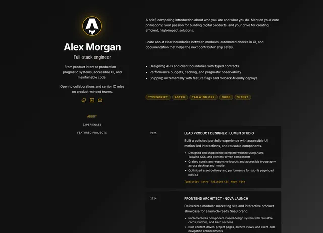 Projects Portfolio Astro template preview