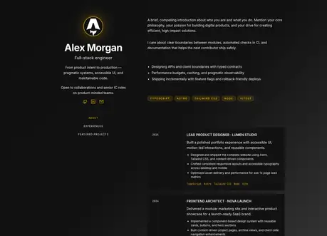 Projects Portfolio - Minimal Astro projects portfolio with dark theme and tech-tag timeline