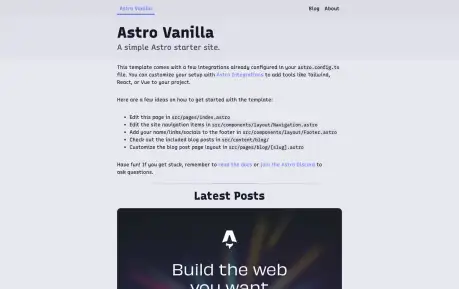 Astro Vanilla Blog - A framework-free Astro blog starter using Markdown, MDX, and native styling.
