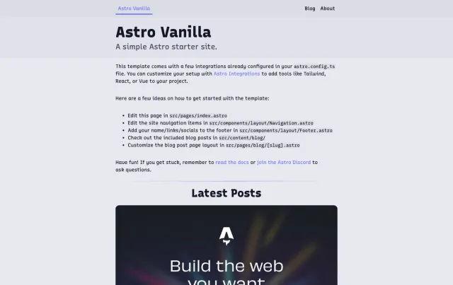 Astro Vanilla Blog Astro theme preview