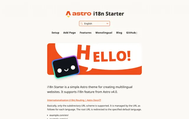 Astro i18n Starter Astro theme preview