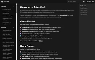 Semantic Docs - Tailwind React Astro documentation template featuring stylish dark theme and dropdown nav items