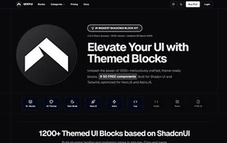 SERPUI - Shadcn Tailwind Astro compatible component library featuring meticulously crafted theme ready blocks
