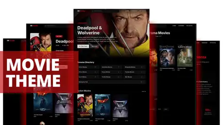 SR Stodio Movie Theme - Dark cinematic Astro movie directory theme with poster grids and trailer heroes