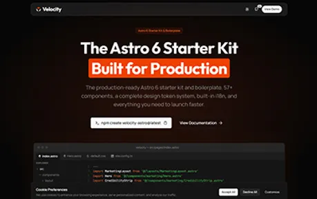 Velocity - Tailwind Astro component library featuring 60+ interface elements and complete design system