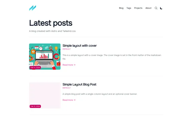 Tailwind Astro Starting Blog Astro theme preview