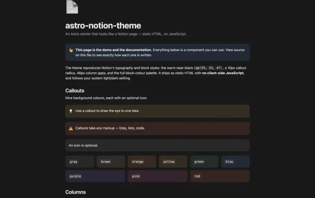Astro Notion Theme Astro theme preview